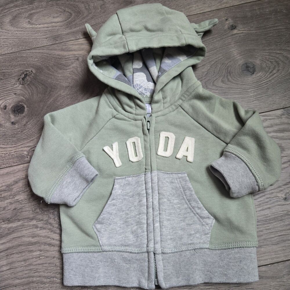 Star Wars Baby Yoda Full‑Zip Hoodie Jacket 0‑3M babyGap Green/Gray Cute I Am
